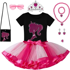 VORLITS Girls Pink Costume Set rainbow Tutu Dress For Kids Movie Cosplay Dress Up Outfits Halloween Birthday Party