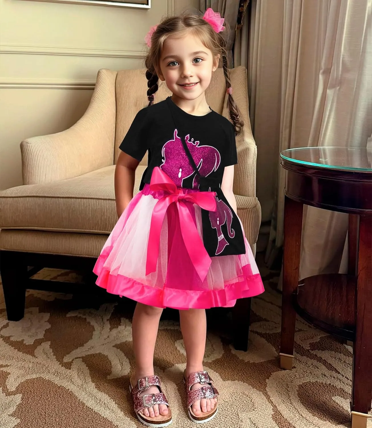 VORLITS Girls Pink Costume Set rainbow Tutu Dress For Kids Movie Cosplay Dress Up Outfits Halloween Birthday Party