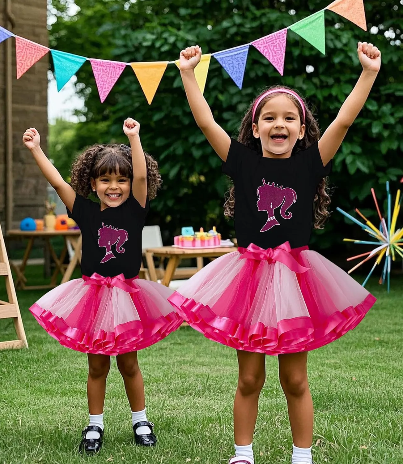 VORLITS Girls Pink Costume Set rainbow Tutu Dress For Kids Movie Cosplay Dress Up Outfits Halloween Birthday Party
