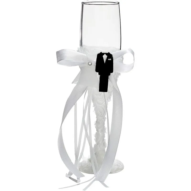 Wedding Supplies for Cake Cutting, Flutes, Server, Knife (White, 4 Pieces)