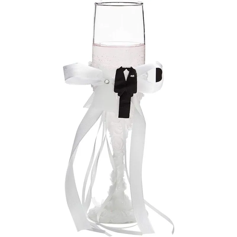 Wedding Supplies for Cake Cutting, Flutes, Server, Knife (White, 4 Pieces)